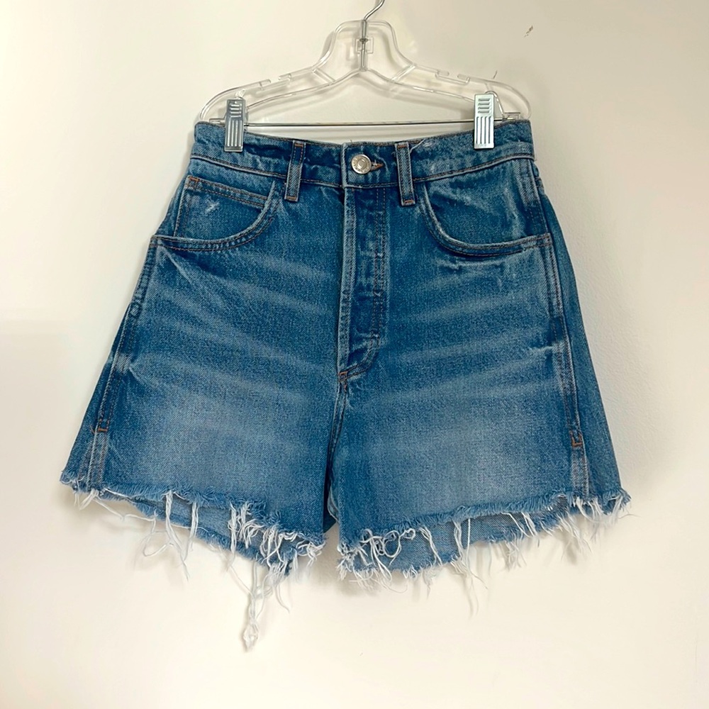 Zara Blue Distressed Denim Bermuda Shorts